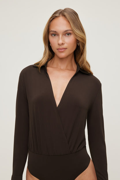 Sculpt Collared Bodysuit Brown - Dynamite