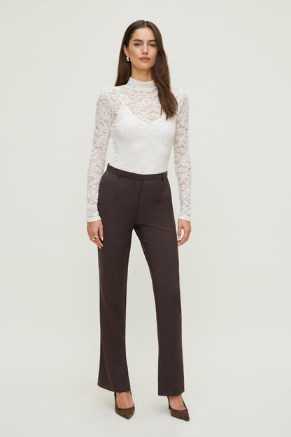 Mock Neck Lace Bodysuit Beige - Dynamite