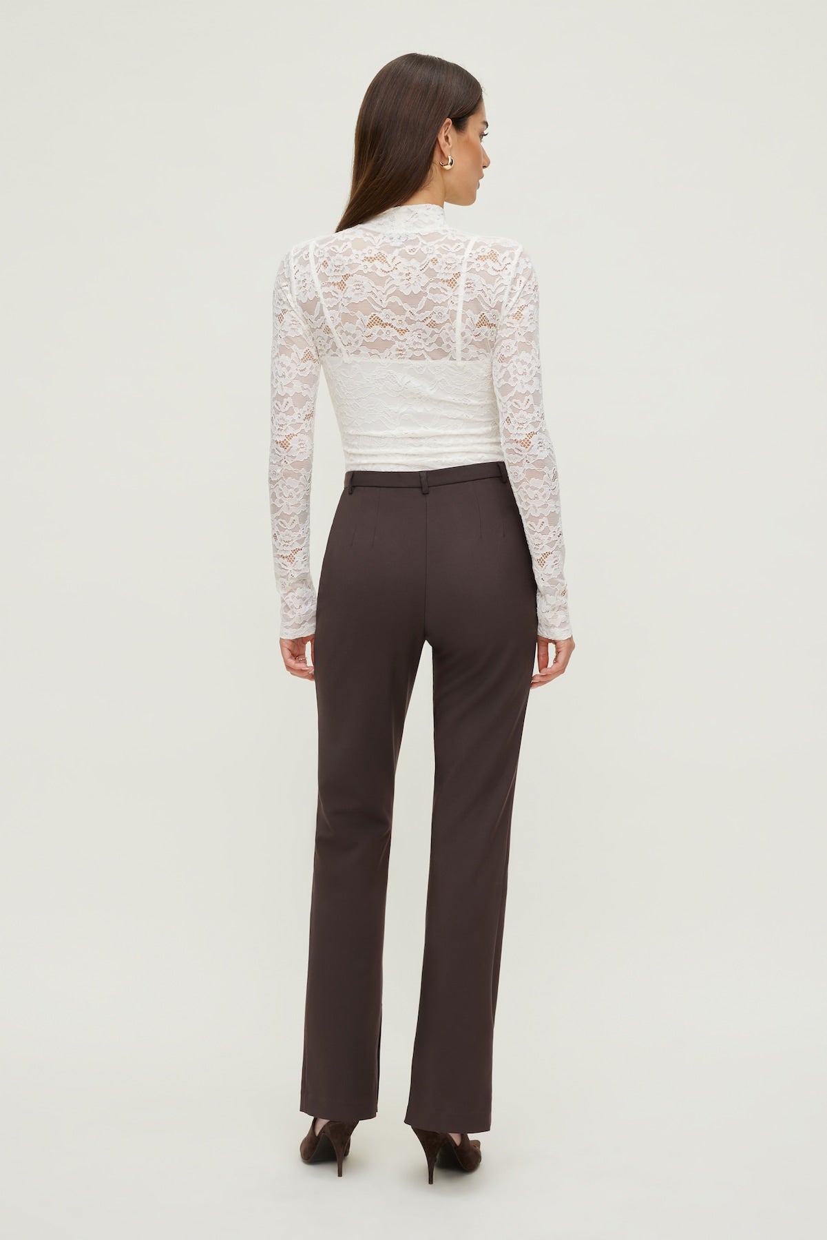 Mock Neck Lace Bodysuit Beige - Dynamite