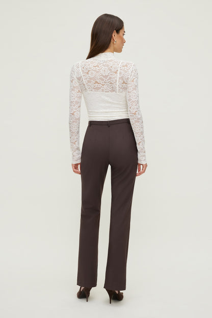 Mock Neck Lace Bodysuit Beige - Dynamite