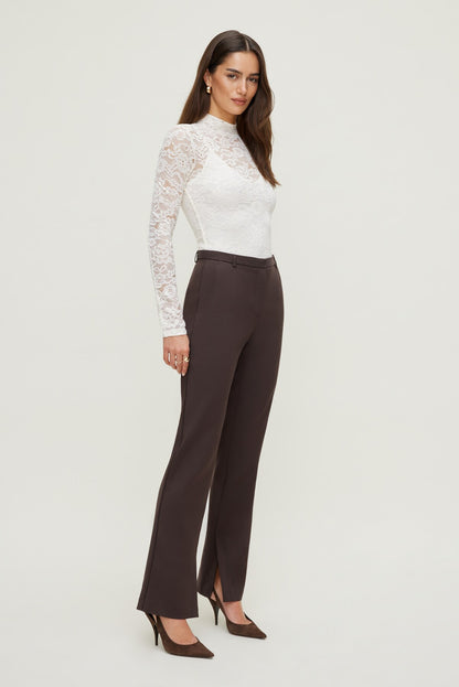 Mock Neck Lace Bodysuit Beige - Dynamite