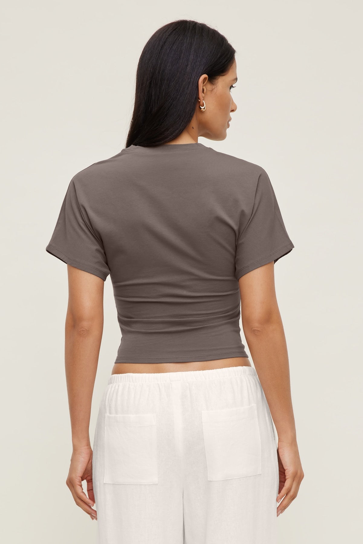 Andrea Shirred Jersey T Shirt Brown - Dynamite