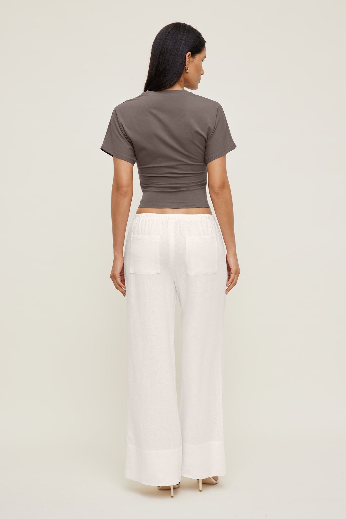 Andrea Shirred Jersey T Shirt Brown - Dynamite