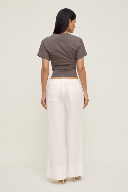 Andrea Shirred Jersey T Shirt Brown - Dynamite