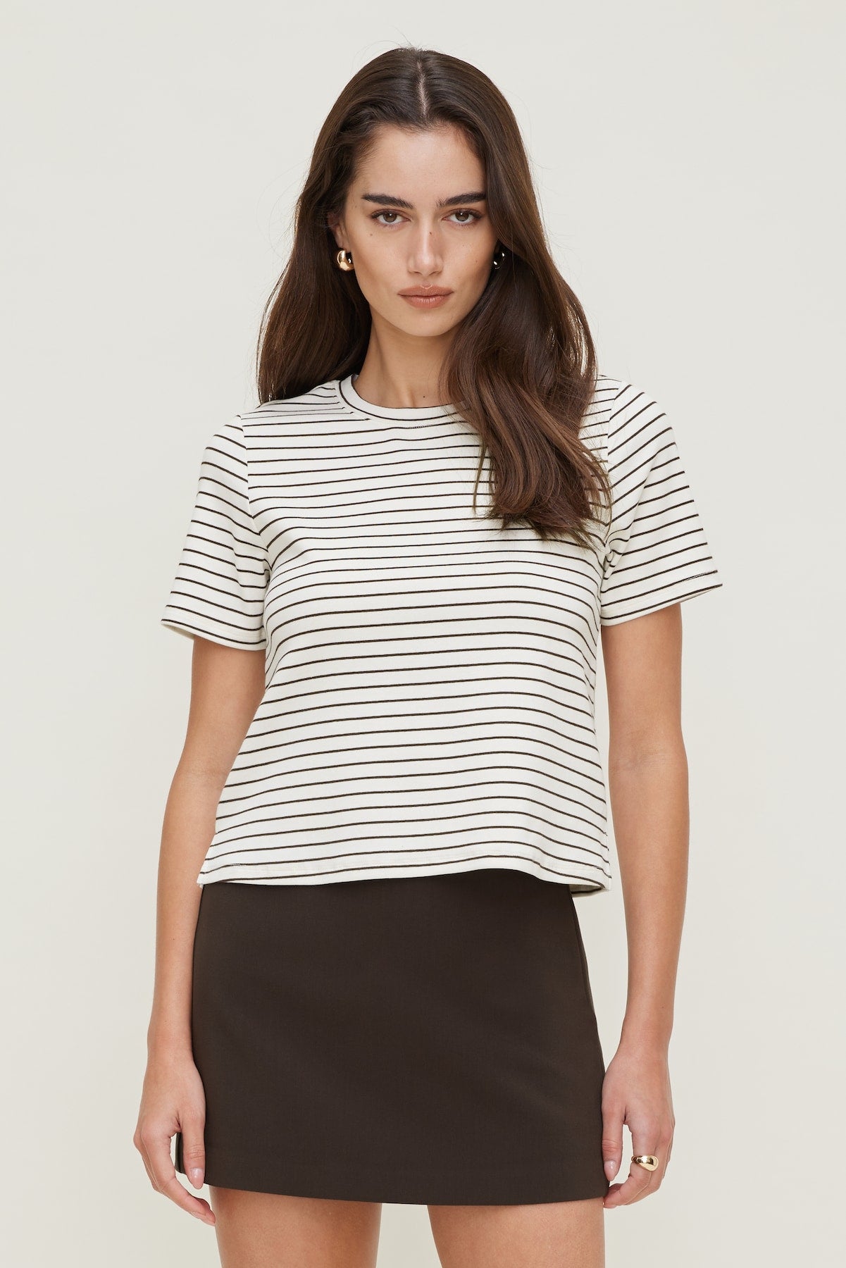 Everyday Striped Heavy Cotton T Shirt Brown - Dynamite