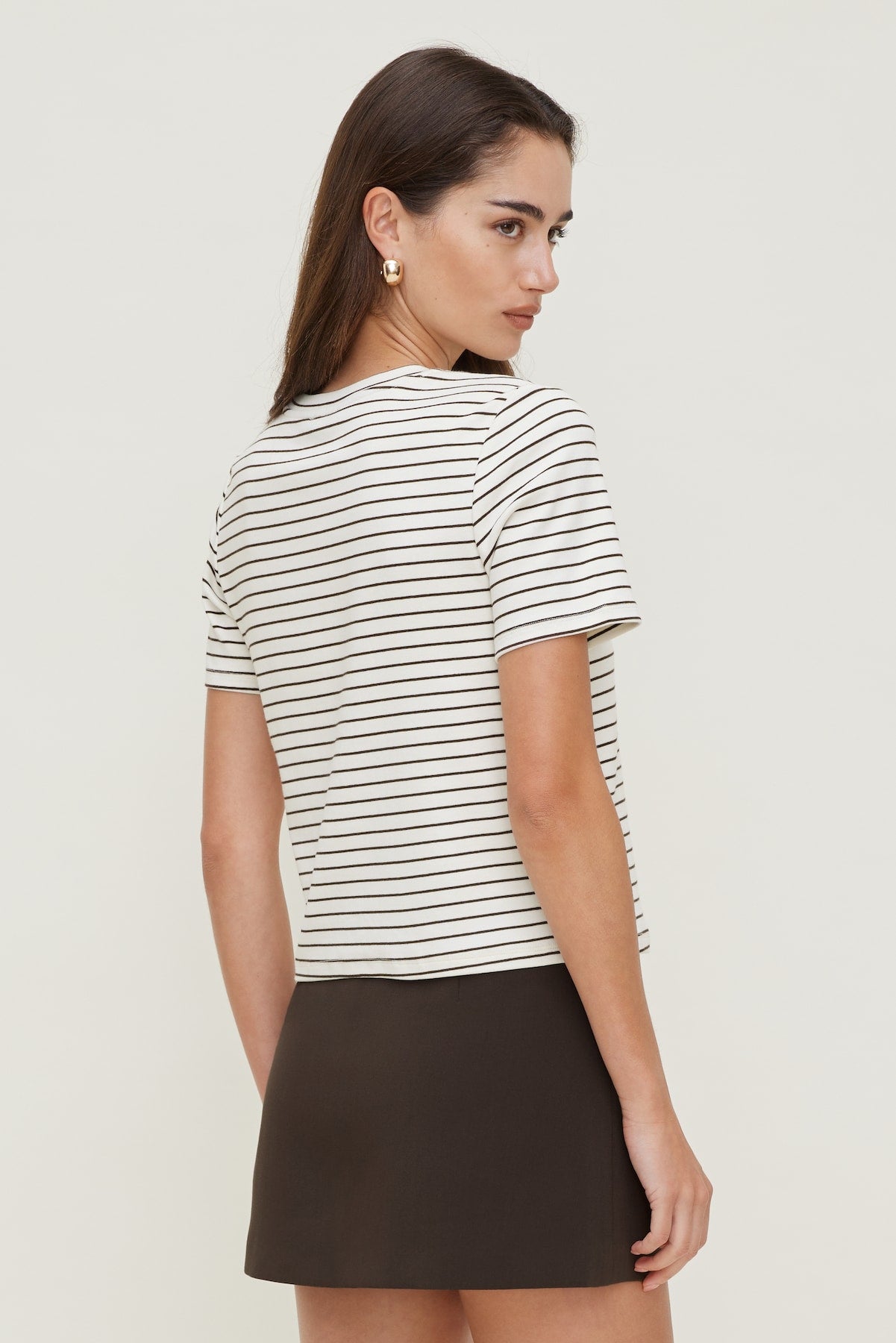 Everyday Striped Heavy Cotton T Shirt Brown - Dynamite