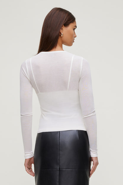 Sheer Layered Cami and Long Sleeve T Shirt Beige - Dynamite