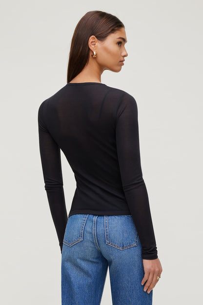 Sheer Layered Cami and Long Sleeve T Shirt Black - Dynamite