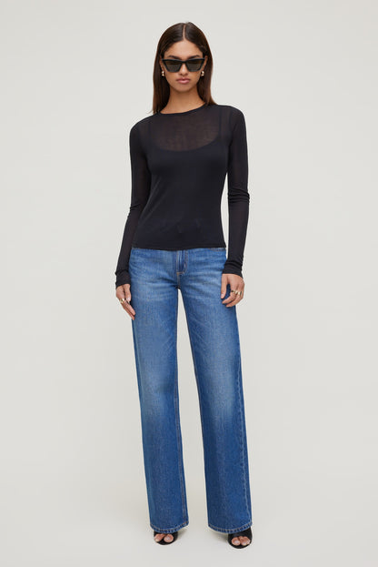 Sheer Layered Cami and Long Sleeve T Shirt Black - Dynamite
