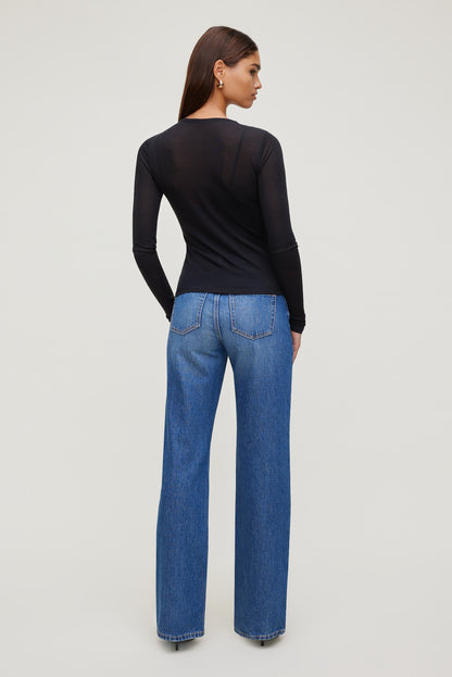 Sheer Layered Cami and Long Sleeve T Shirt Black - Dynamite