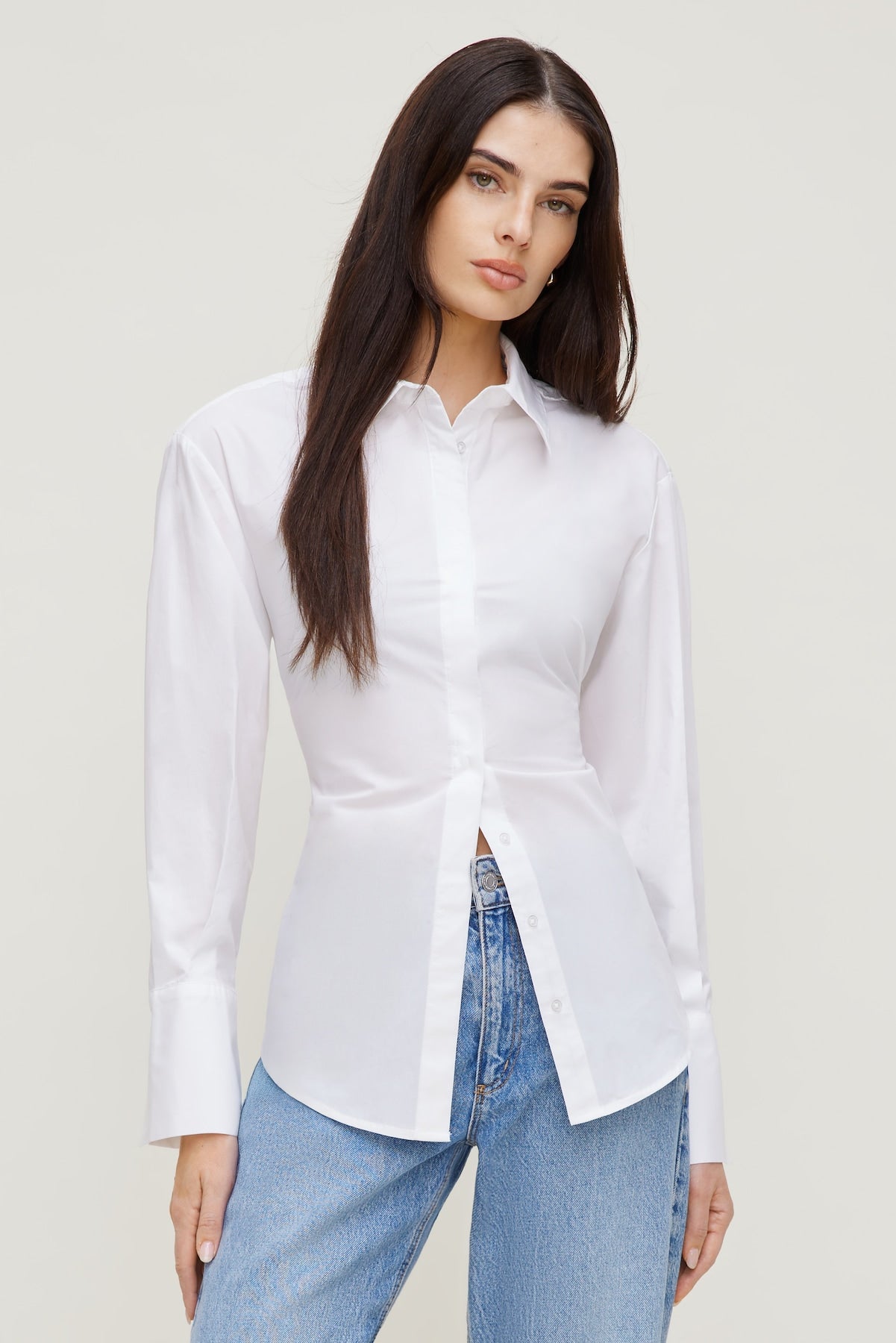 Poplin Cinch Back Shirt White - Dynamite