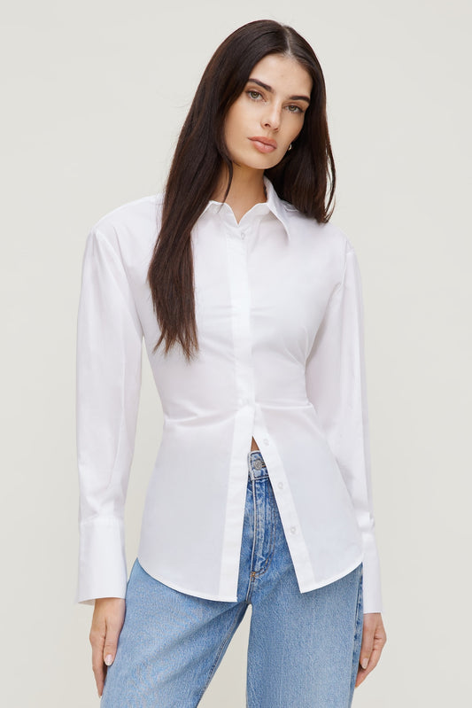 Poplin Cinch Back Shirt White - Dynamite