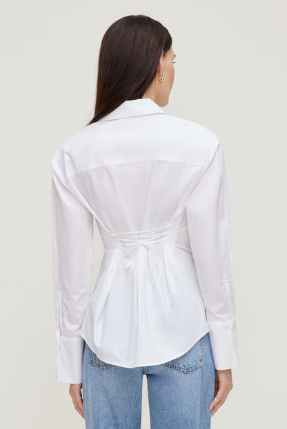 Poplin Cinch Back Shirt White - Dynamite