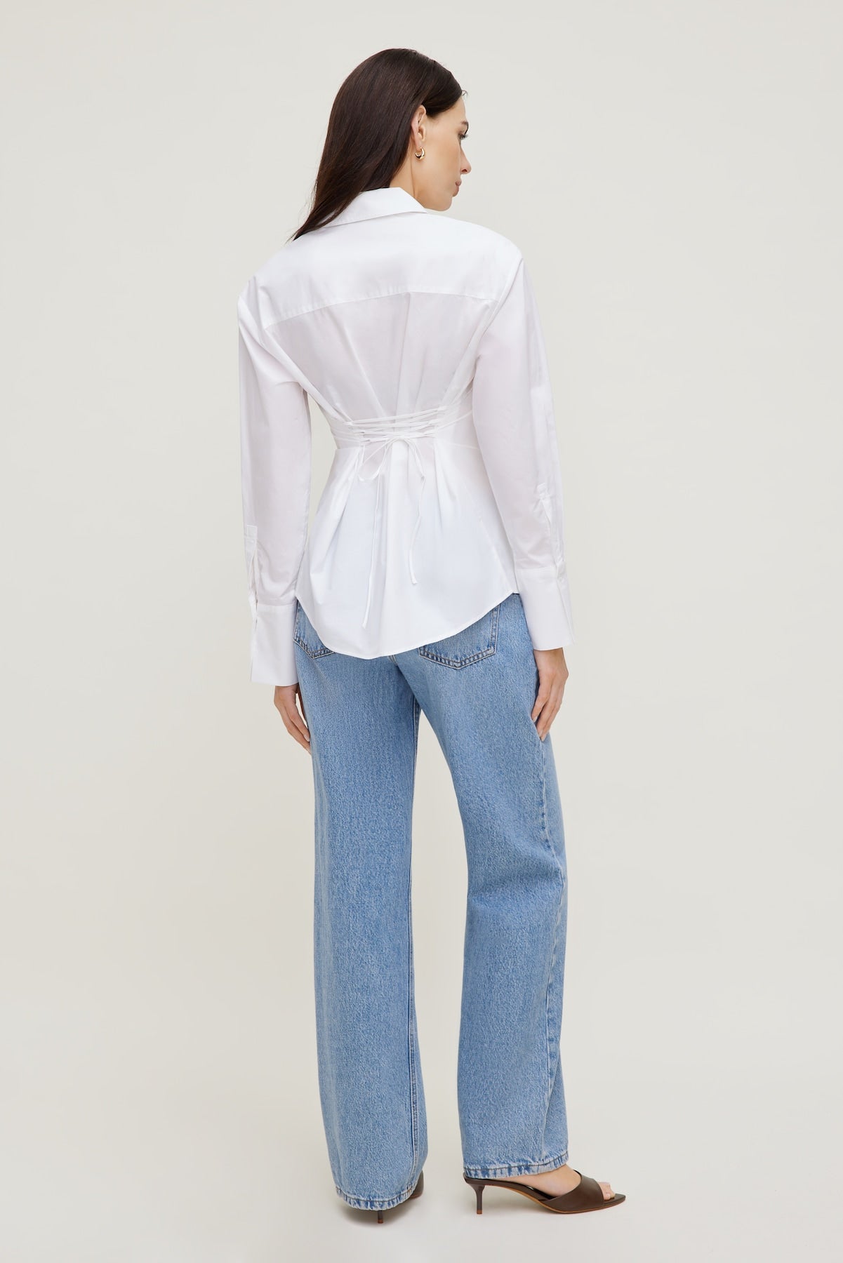 Poplin Cinch Back Shirt White - Dynamite