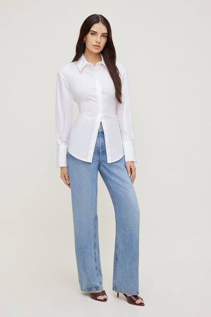 Poplin Cinch Back Shirt White - Dynamite