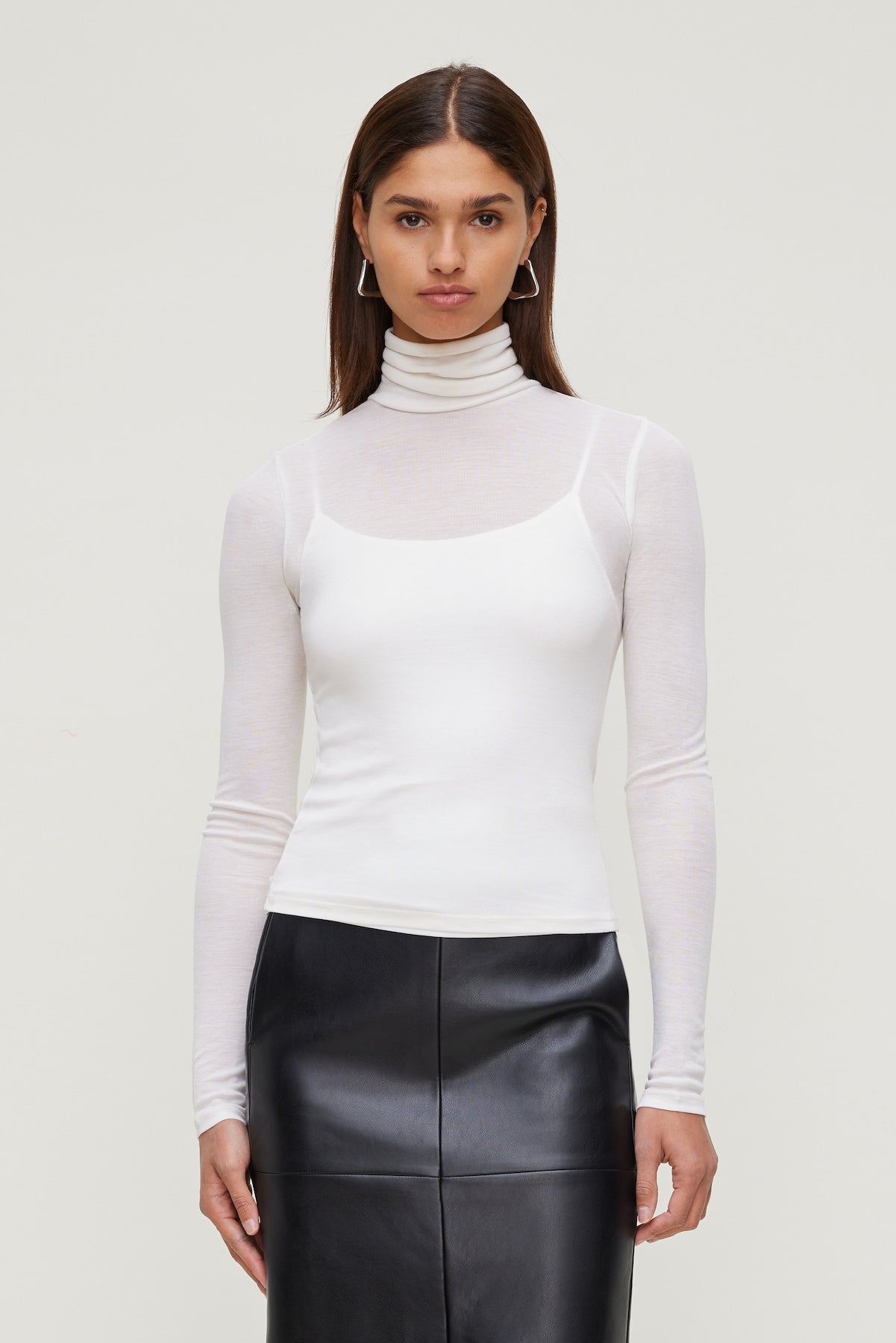 Sheer Layered Cami and Turtleneck Beige - Dynamite