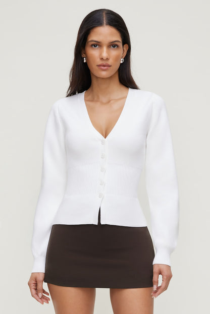 Cinched Waist Cardigan White - Dynamite