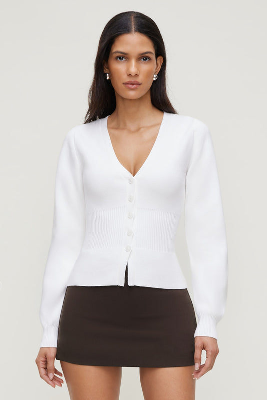Cinched Waist Cardigan White - Dynamite