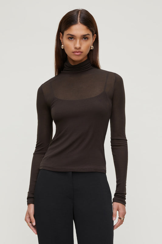 Sheer Layered Cami and Turtleneck Brown - Dynamite