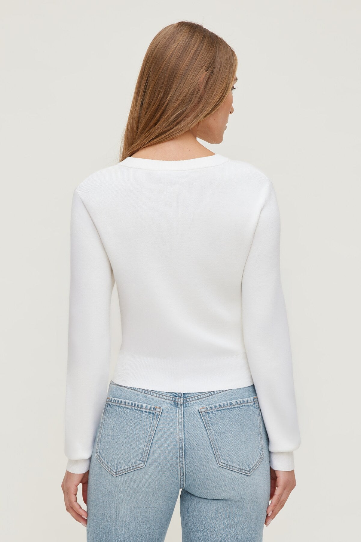 Rebecca Crewneck Cardigan White - Dynamite