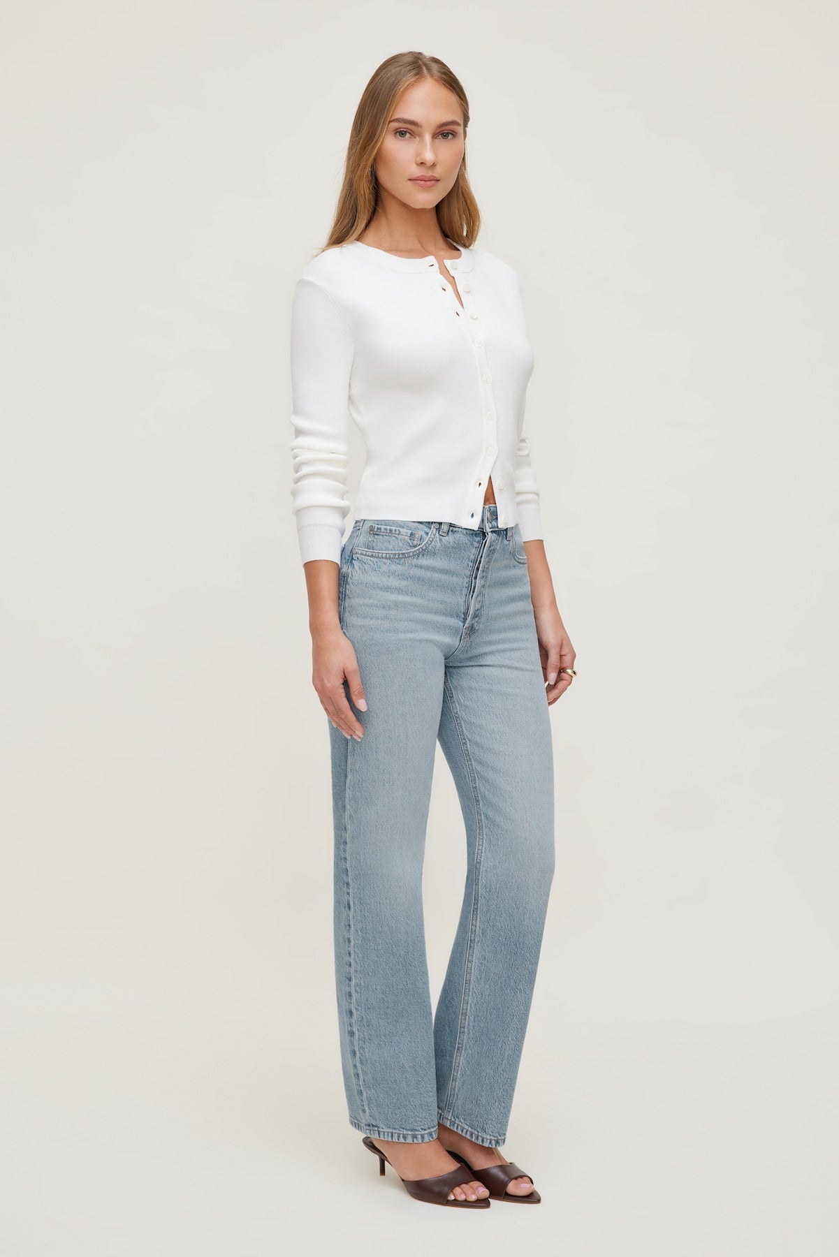 Rebecca Crewneck Cardigan White - Dynamite