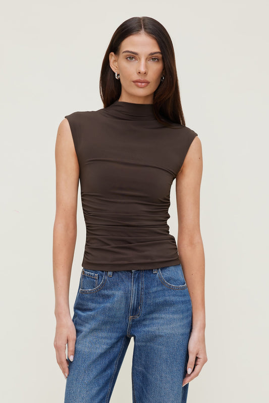 Sculpt Shirred T Shirt Brown - Dynamite