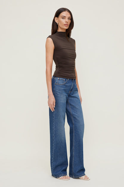 Sculpt Shirred T Shirt Brown - Dynamite