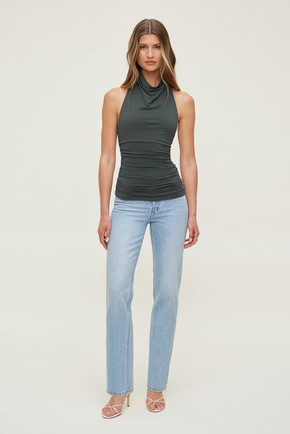 Sculpt Cowl Halter Top Green - Dynamite