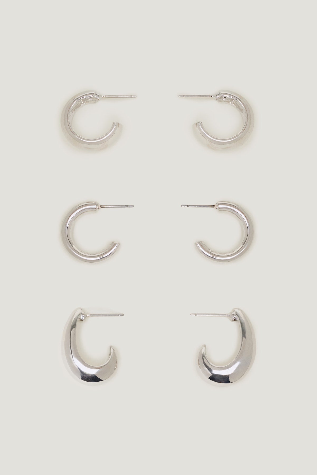 3-Pack Modern Chunky Hoop Earrings Gray - Dynamite