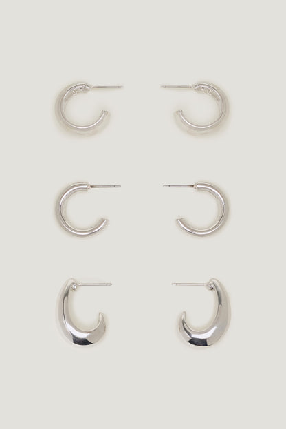 3-Pack Modern Chunky Hoop Earrings Gray - Dynamite