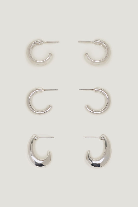 3-Pack Modern Chunky Hoop Earrings Gray - Dynamite