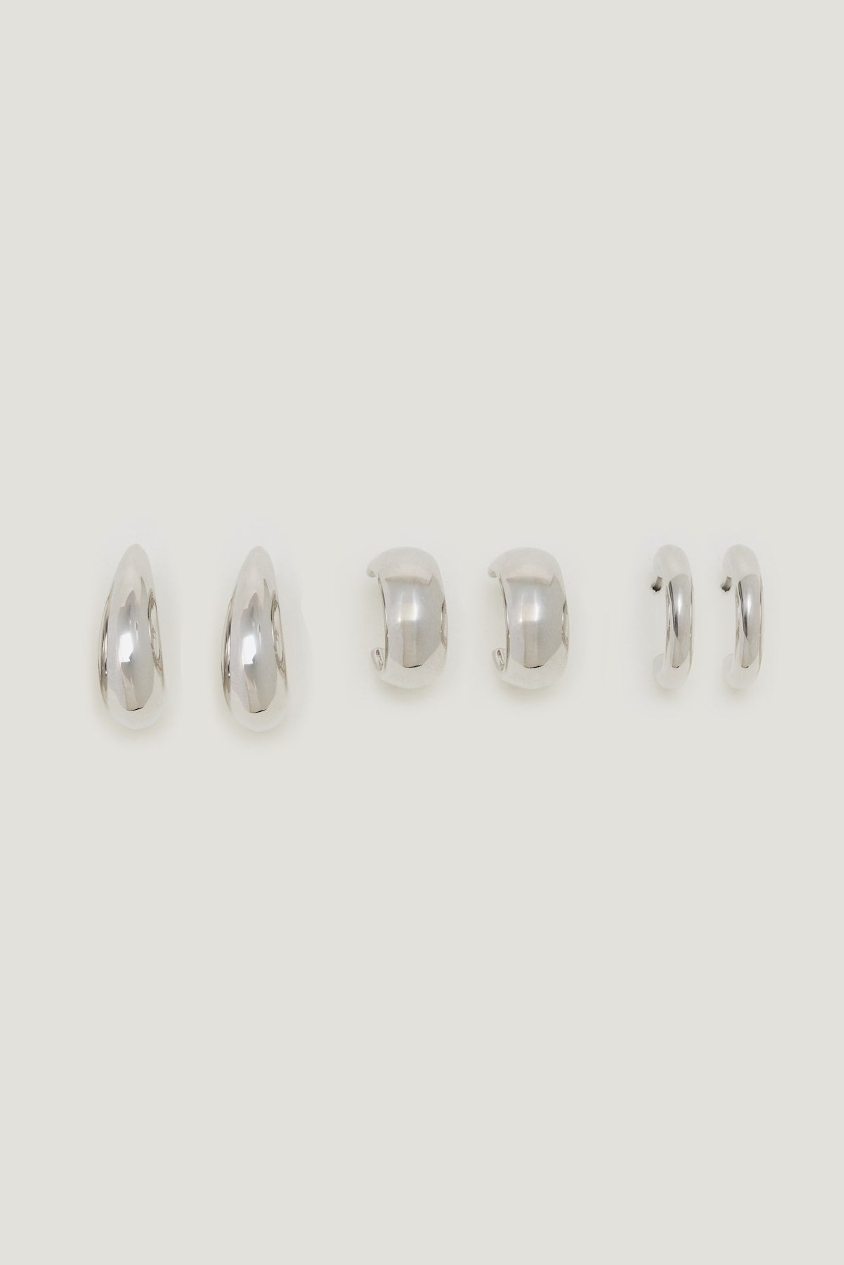 3-Pack Modern Chunky Hoop Earrings Gray - Dynamite
