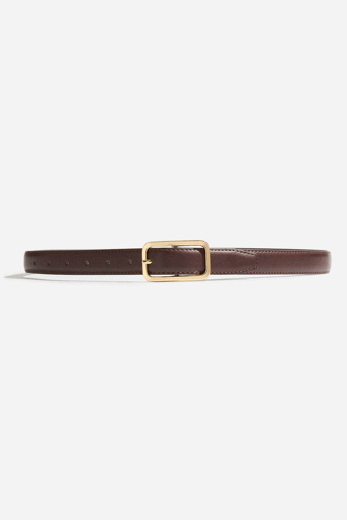 Rounded Rectangle Slim Faux Leather Belt Brown - Dynamite