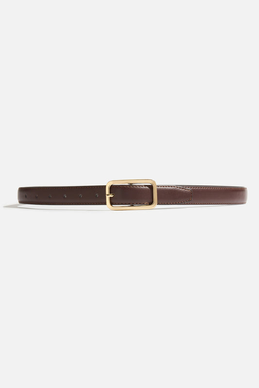 Rounded Rectangle Slim Faux Leather Belt Brown - Dynamite