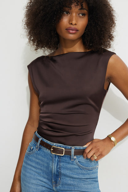 Rounded Rectangle Slim Faux Leather Belt Brown - Dynamite