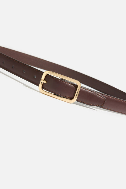 Rounded Rectangle Slim Faux Leather Belt Brown - Dynamite