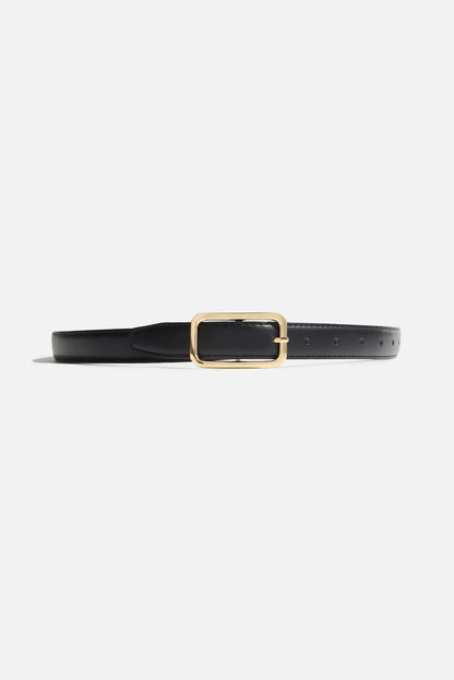Rounded Rectangle Slim Faux Leather Belt Black - Dynamite