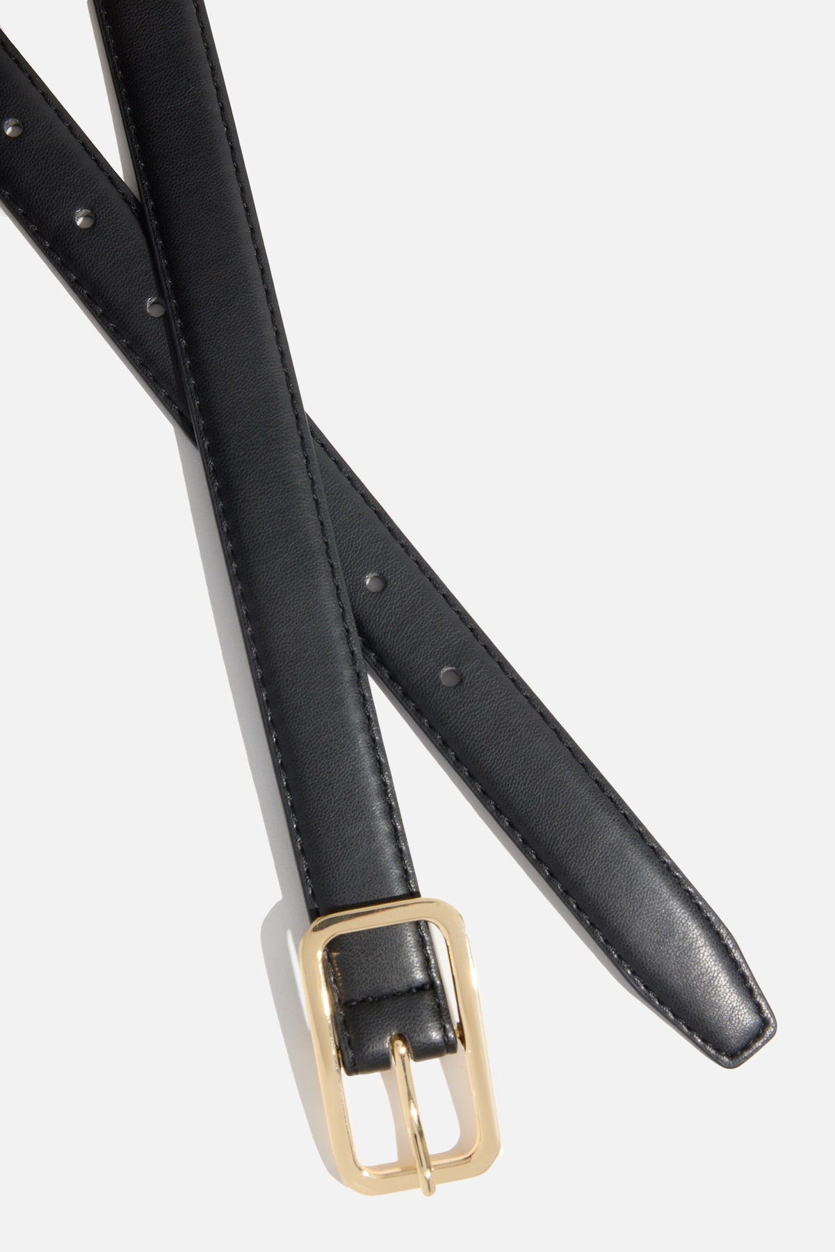 Rounded Rectangle Slim Faux Leather Belt Black - Dynamite