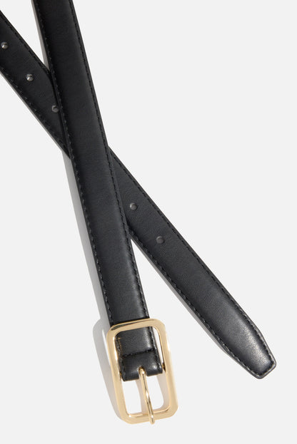 Rounded Rectangle Slim Faux Leather Belt Black - Dynamite