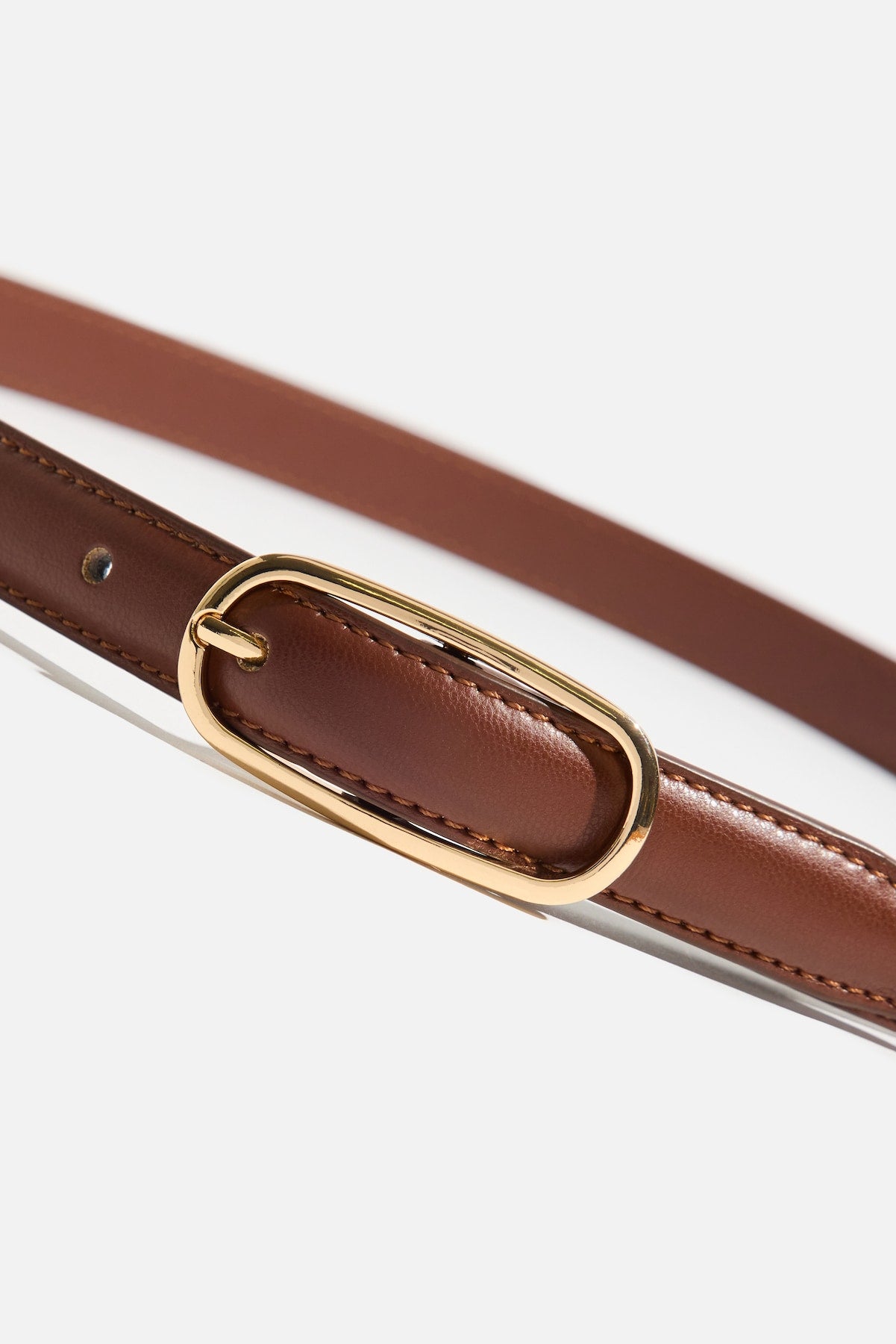 Oval Super Slim Faux Leather Belt Brown - Dynamite