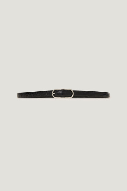Oval Super Slim Faux Leather Belt Black - Dynamite