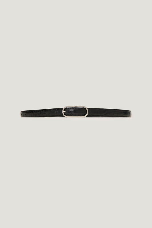 Oval Super Slim Faux Leather Belt Black - Dynamite