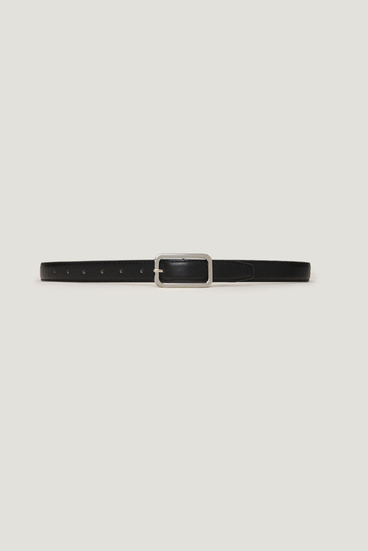 Rounded Rectangle Slim Faux Leather Belt Black - Dynamite