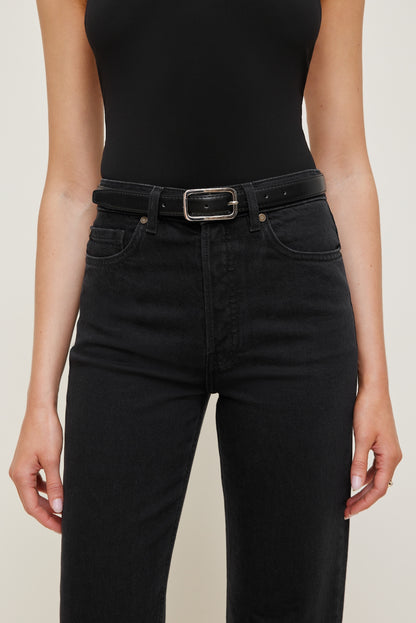 Rounded Rectangle Slim Faux Leather Belt Black - Dynamite
