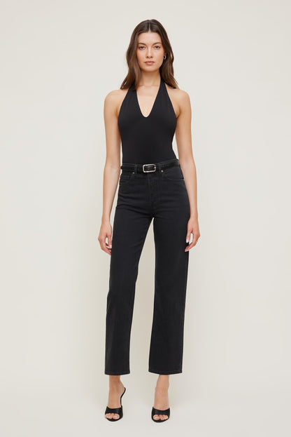 Rounded Rectangle Slim Faux Leather Belt Black - Dynamite