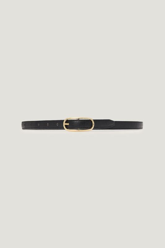 Oval Super Slim Faux Leather Belt Black - Dynamite