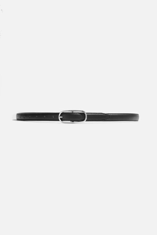 Oval Super Slim Faux Leather Belt Black - Dynamite