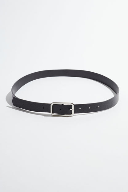 Skinny Round Square Buckle Belt Black - Dynamite
