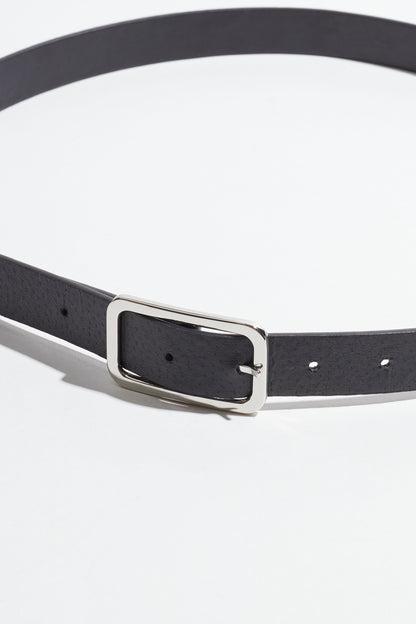Skinny Round Square Buckle Belt Black - Dynamite