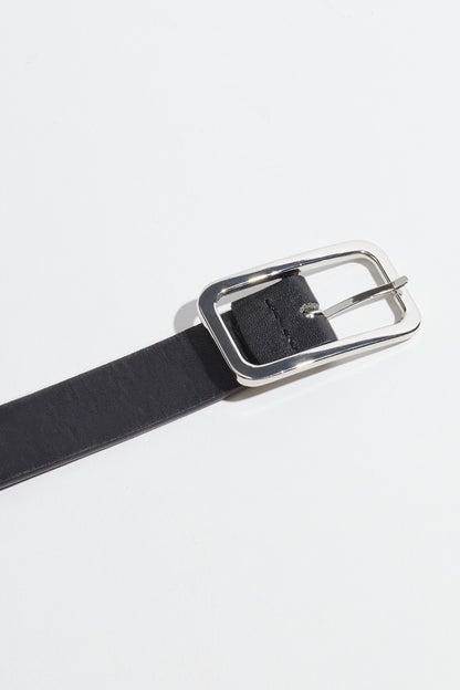 Skinny Round Square Buckle Belt Black - Dynamite